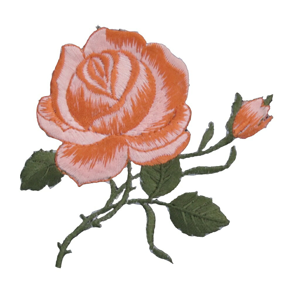 アイロン ワッペン 薔薇 バラ 2 橙 縦9cm 横8.5cm