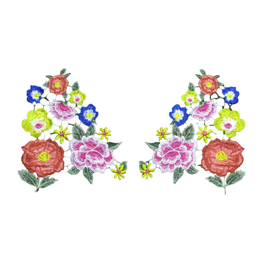 ワッペン 花 刺繍 74 一対 片方 縦14.5cm 横16.5cm