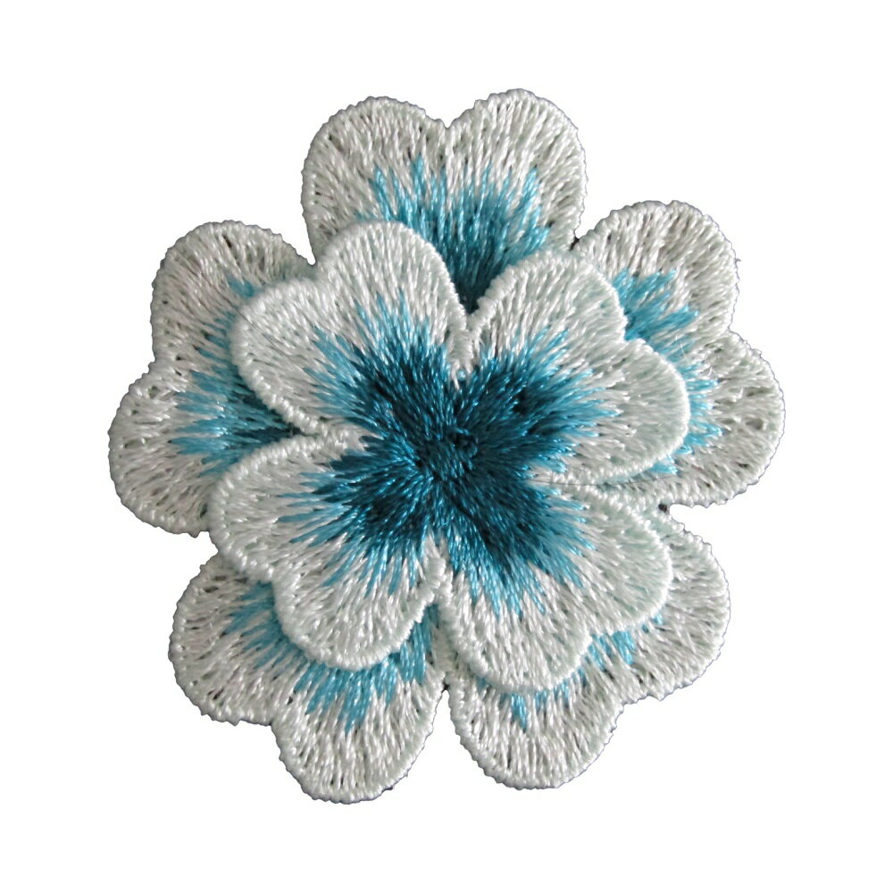 ワッペン 花 刺繍 76 青 縦5.7cm 横6.2cm