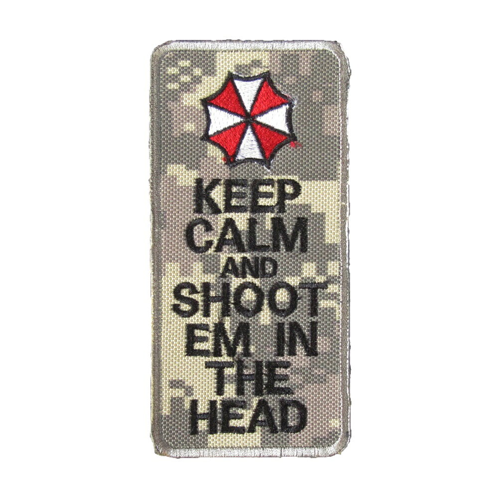 ベルクロワッペン バイオハザード アンブレラ ACU迷彩 keep calm and shootem in the head 縦11.5cm 横5.5cm