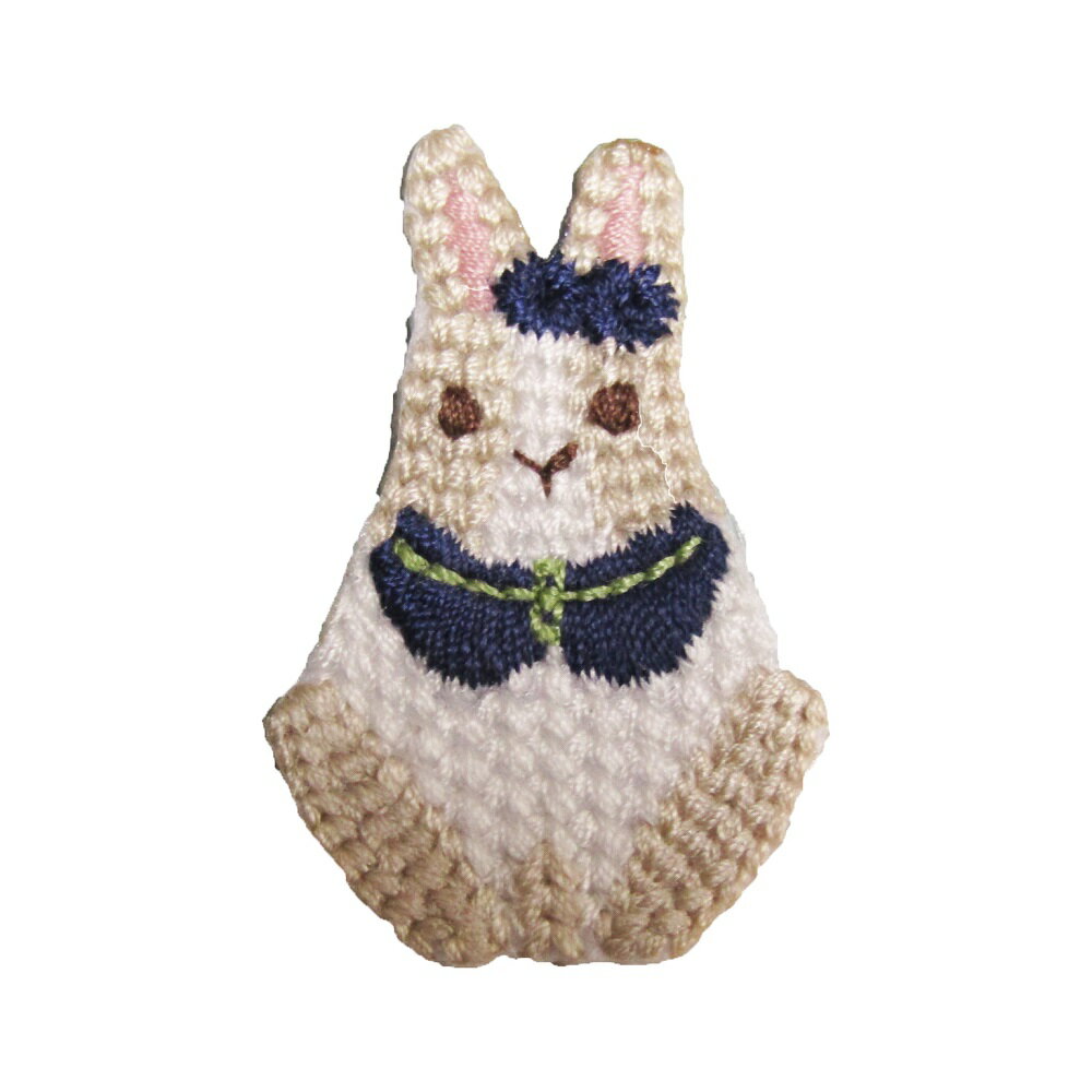 アイロンワッペン 刺繍 動物 冬 2 ウサギ 縦4cm 横2.6cm