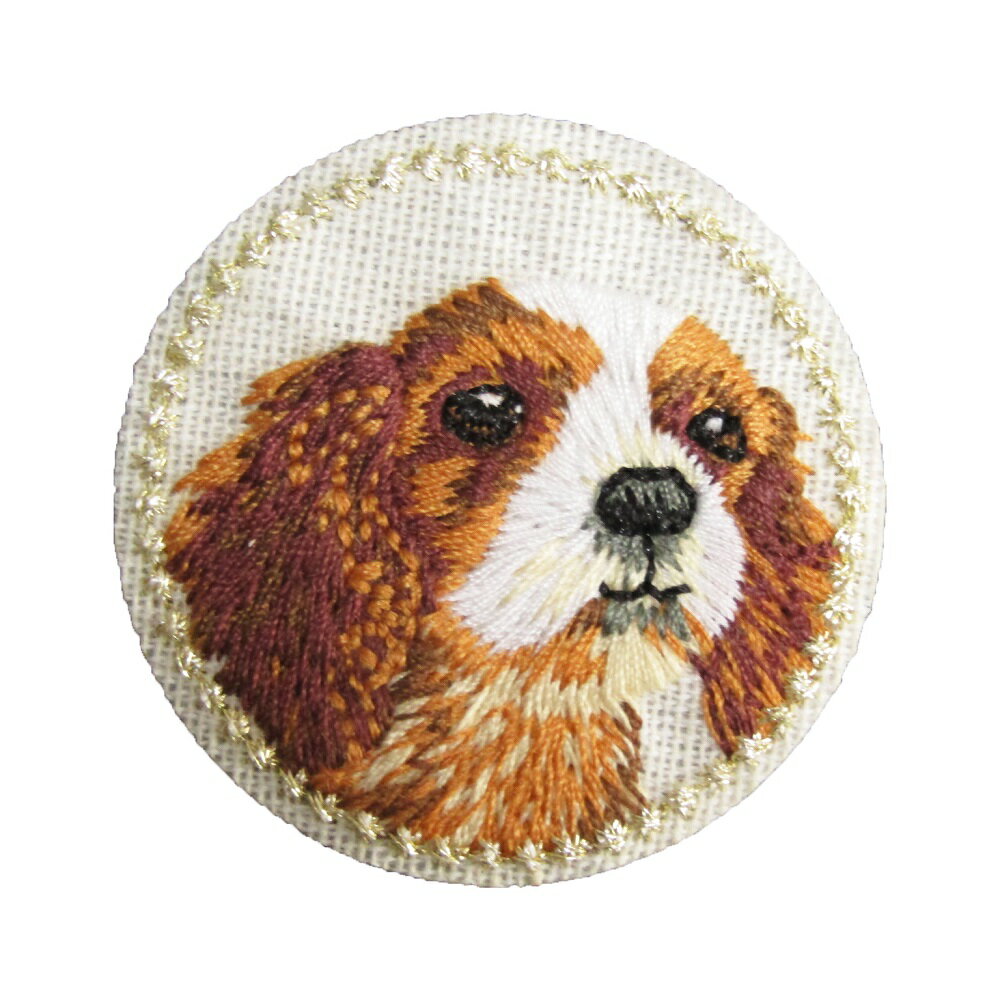 アイロンワッペン 刺繍 動物 円 2 イヌ 縦4.1cm 横4.1cm