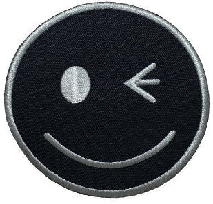 “ワッペン屋さんラボ　オリジナルワッペン” ウインクのスマイリー　コン　Lワッペン（アイロン接着タイプ）