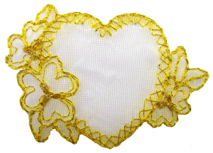 “ワッペン屋さんラボ　オリジナルワッペン” ハートと花　金色ワッペン（アイロン接着タイプ）