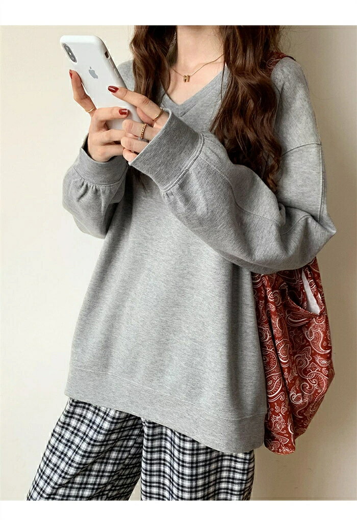 トレーナー レディース 春 秋 長袖 Vネック 春トレーナー クルーネック tシャツ カットソー 長袖 大きめ ゆったりトップス 重ね着 レイヤード風 体型カバー カジュアル 大きいサイズ ゆるっと