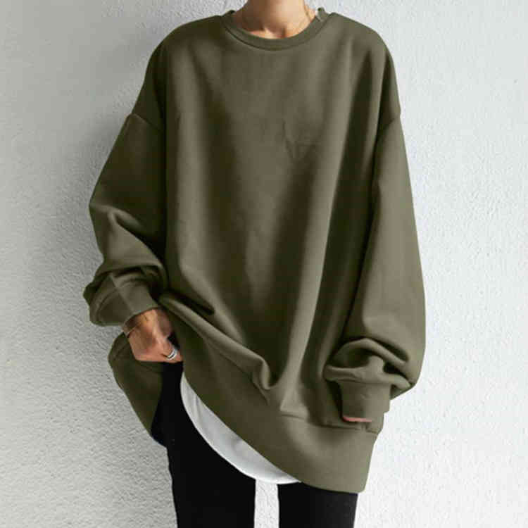 【2点600円割引】体型カバー トレーナー トップス カジュアル プルオーバー ロング丈 レディース スウェット 春秋冬 重ね着 レイヤード おしゃれ トレーナー 丸首 ゆったり シンプル 無地 大人カジュアル 抜け感 大きいサイズ ペアルック