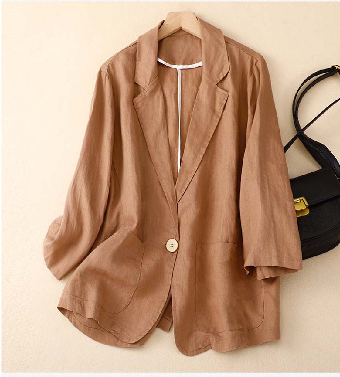 【2点600円割引】テーラードジャケット リネン ジャケット レディース コート アウター 7分袖 リネン 綿麻 羽織 トップス とろみコート 着回し力 レディース 着痩せ 体型カバー シンプル カジュアル おしゃれ 無地 春 秋 通勤 OL