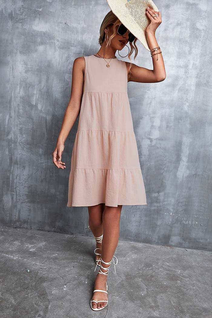 チュニック ワンピース レディース ティアードワンピース 春 夏 ノースリーブ ワンピース 無袖 大きいサイズ チュニックワンピ Aライン ゆったり ショート丈 ワンピース 夏 オシャレ シンプル カジュアル 着回し 体型カバー きれいめ 着・せ