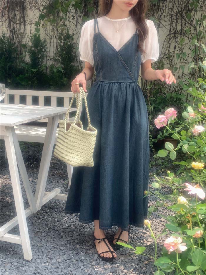 ジャンパースカート レディース キャミワンピース ワンピース ボトムス デニム ワンピース 春 秋 フェミニン きれいめ Aライン ジャンスカ 大人 ノースリーブ 無地 20代 30代 40代 大きいサイズ 体型カバー ゆったり