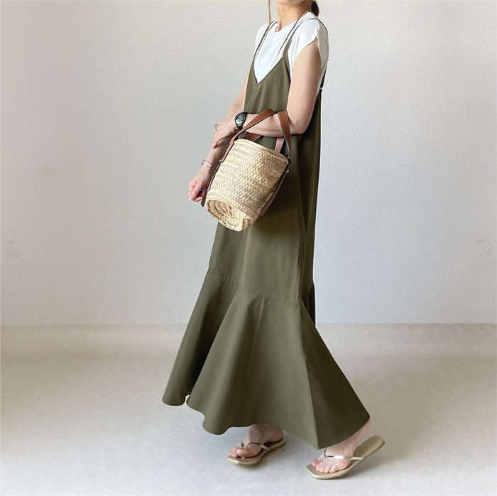 キャミワンピース ジャンスカ ワンピース オールインワン 春 夏 秋 レディース ノースリーブ ロング丈 ゆったり 体型カバー 女性 お呼ばれ 可愛い 大きいサイズ おしゃれ ゆったり カジュアル 着痩せ