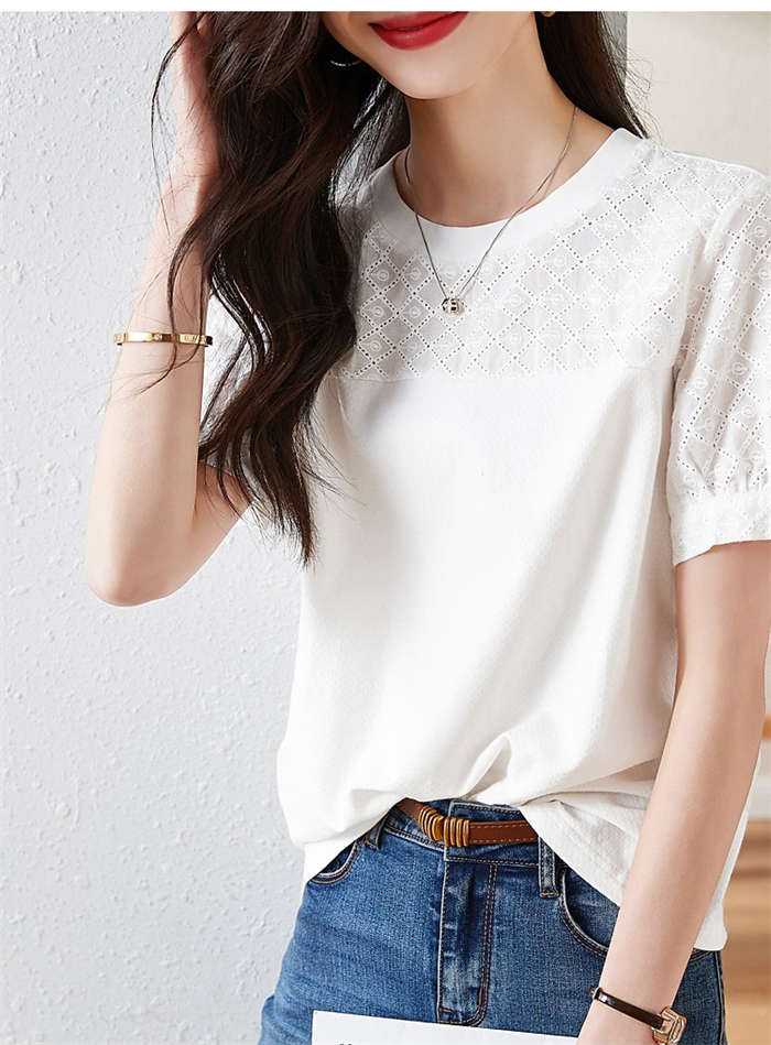 Other - 【2点600円割引】Tシャツ レディース 春 夏 異素材切り替え プルオーバー 半袖 カットソー 大人 カジュアル ゆったり tシャツ 綿 おしゃれ シンプル ゆるっと スッキリ きれいめ 着回し ホワイト 白 Tシャツ