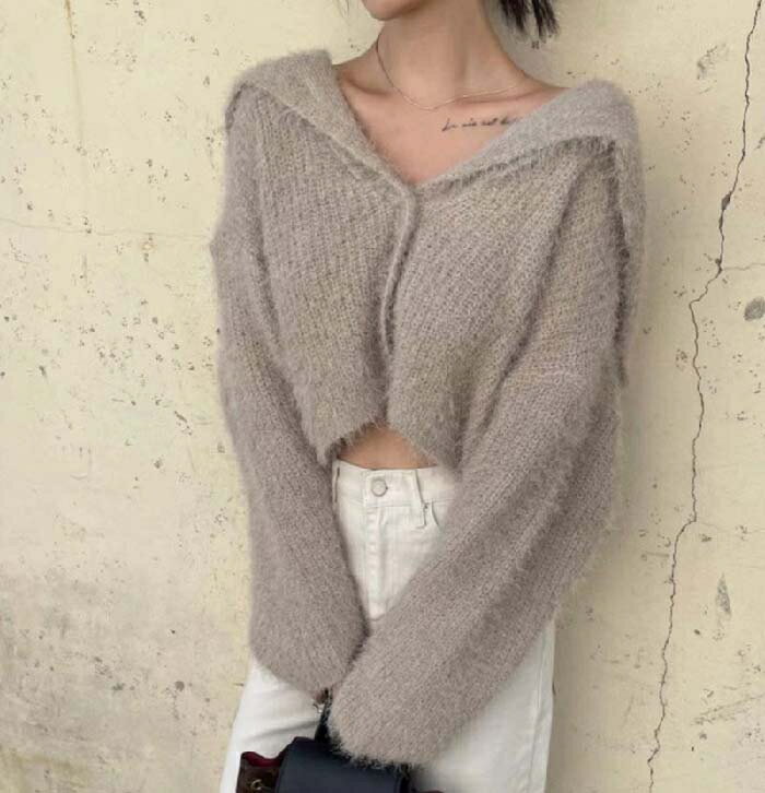 シャギーニットカーデ ショート丈 春 秋 カーディガン ニット カーデ レディース シャギー シャギーニット 羽織り 前開き きれいめ カジュアル ゆったり 毛足長め もこもこ 長袖 ニット セーター ゆったり フェミニン 着回し シンプル 柔らかい