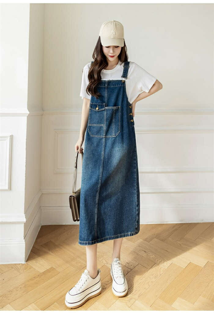 サロペット スカート デニム ジャンスカ ワンピース Aライン オールインワン レディース ノースリーブ 春 秋 ロング丈 ゆったり 体型カバー 女性 お呼ばれ 可愛い 無地 大きいサイズ おしゃれ ゆったり カジュアル ナチュラル 着痩せ