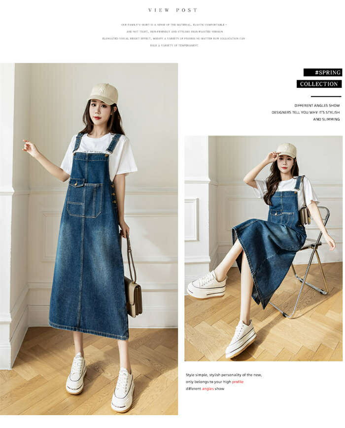 サロペット スカート デニム ジャンスカ ワンピース Aライン オールインワン レディース ノースリーブ 春 秋 ロング丈 ゆったり 体型カバー 女性 お呼ばれ 可愛い 無地 大きいサイズ おしゃれ ゆったり カジュアル ナチュラル 着痩せ