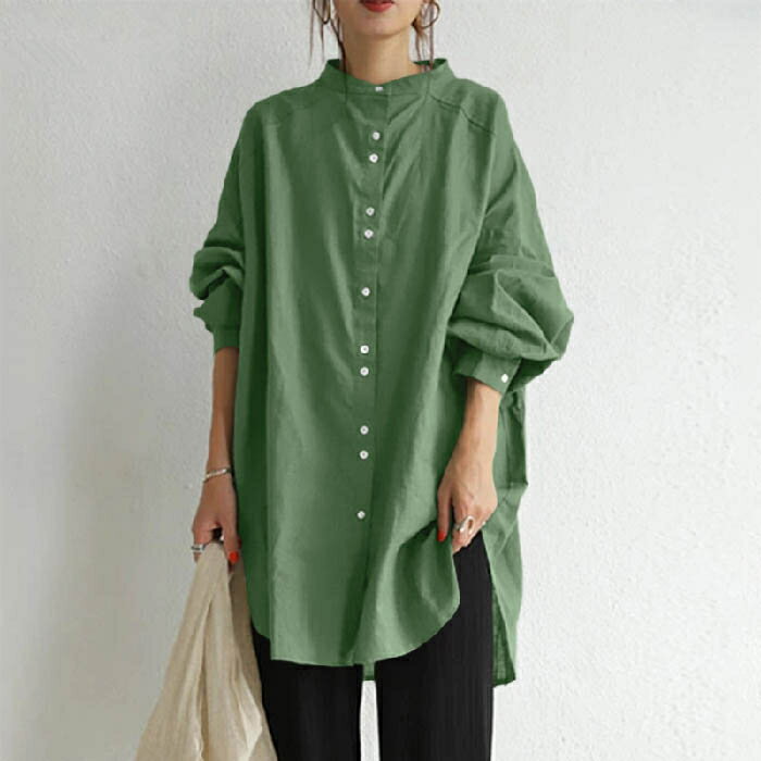 【2点600円割引】チュニック レディース 秋 春 長袖 ロング丈シャツ シャツワンピース チュニック丈 大きいサイズ ゆったり シャツ ワンピース スタンドカラー チュニック オシャレ シンプル カジュアル 着回し 体型カバー ママコーデ 母の日