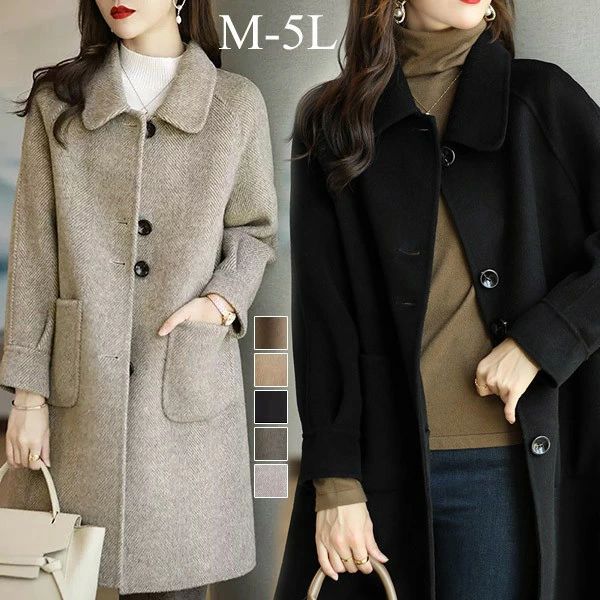 Turn-Down Collar Coat - 【2点600円割引】ステンカラーコート レディース コート ロング アウター 中綿コート ベージュ グレー ブラック キャメル コーヒー 小柄 30代 40代 大きいサイズ カジュアル シンプル 秋冬物 冬物 冬服 防寒 フォーマル あったか M L LL 3L 4L 5L bg009zezec6