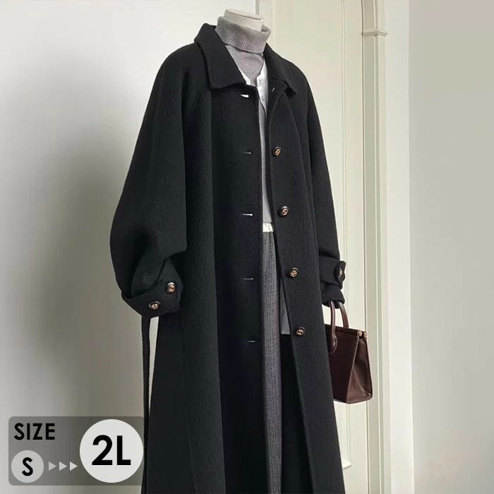 Turn-Down Collar Coat - 【2点600円割引】ステンカラーコート レディース ミモレ丈 ロングコート コクーンコート 小柄 レディース 秋 冬 冬服 定番 暖かい あったか ロング チェスター コート カジュアル シンプル フォーマル アウター 韓国 大人 黒 ブラック de105n1n1x0