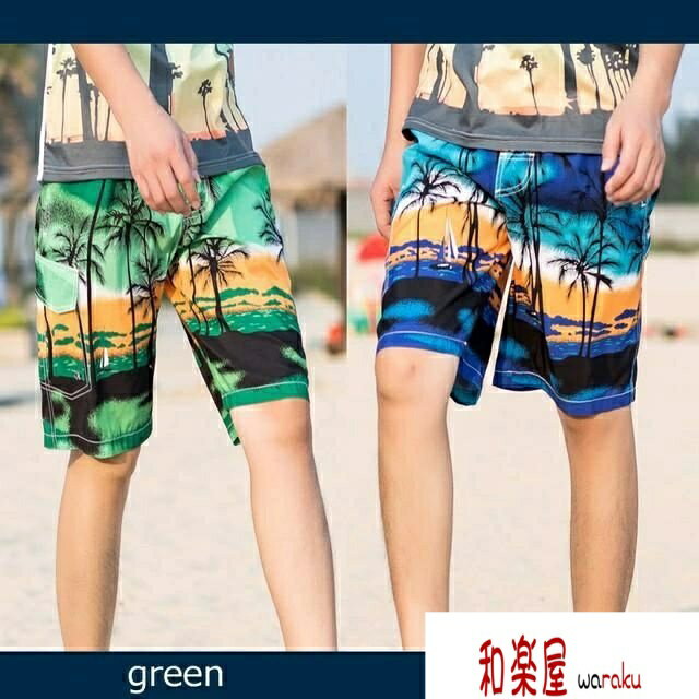 乐天商城 - 【2点600円割引】水着 メンズ サーフパンツ ハーフパンツ 水陸両用 ヤシの木 インナー付き ひざ丈 オシャレ かっこいい 海パン 短パン 大きいサイズ 男性 mm1