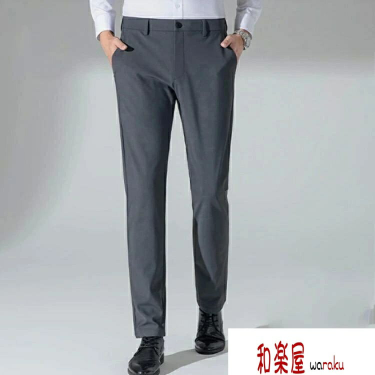 乐天商城 - 【2点600円割引】スーツパンツ メンズ 春 夏 ボトムス ロングパンツ ビジネス ストレッチ ノータック シンプル 無地 薄手 通気性 ストレート 春夏