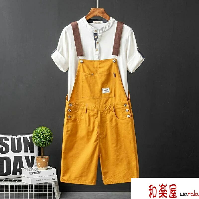 Rakuten - 【2点600円割引】メンズ ハーフパンツオーバーオール サロペット ツナギ 作業着短パン 夏 お洒落 個性 大きいサイズ [S-3XL]選択可 ブラック/グリ