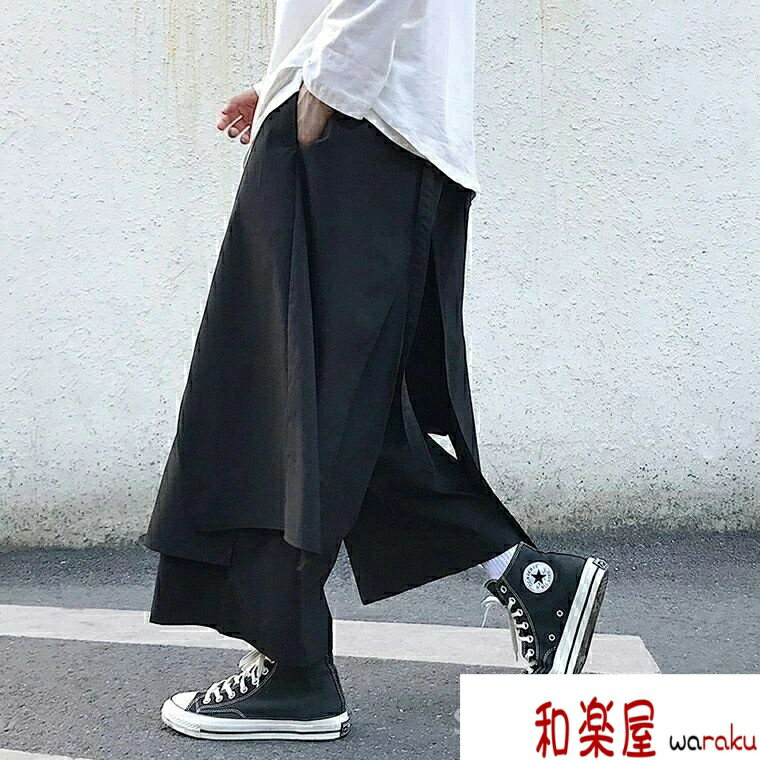 樂天商城 - 【2点600円割引】サ ボトムス 春 涼しい ゆったり 重ね着風 チノパン サルエルパンツ 個性派 ワイドパンツ メンズ モードなスタイルに！選べる2色