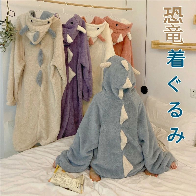 【2点600円割引】パジャマ ルームウェア 恐竜着ぐるみ 大人用 長袖 暖か 恐竜 秋冬 ふわふわ モコモコ動物 女子会 寝巻き ワンピース寝巻き ガウン 女の子 怪獣コスプレ寝間着 防寒着 寒さ対策 風前開 修学 旅行