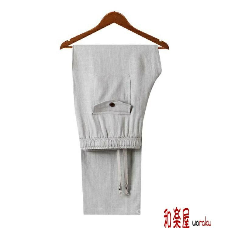 其它 - 【2点600円割引】カーキ ストレート オフィス 通勤 ロング丈 ゴムウエスト 麻 スラックス メンズ 春夏 リネン イージーパンツ リネンパンツ