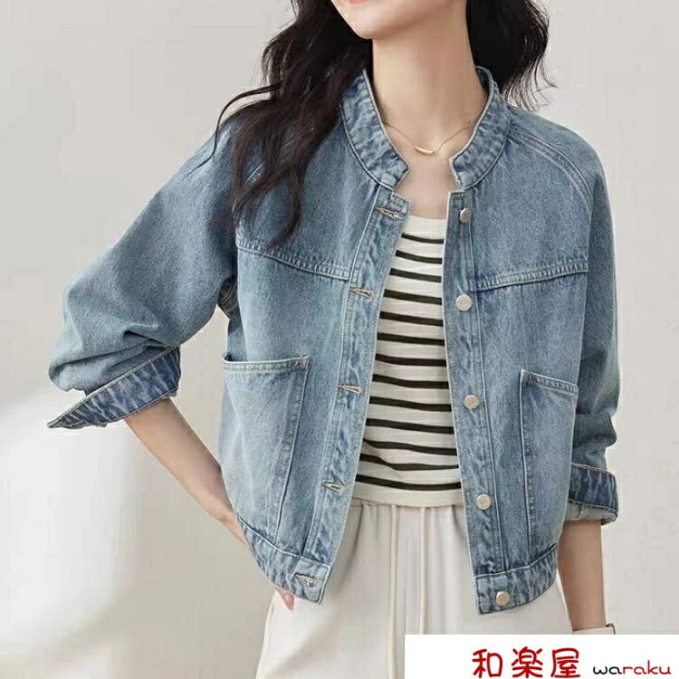No Collar Jacket - 【2点600円割引】ブルゾン ショート丈 トップス ショート丈 長袖 春夏 ライトアウター ノーカラージャケット ノーカラー レディース 春ジャケット