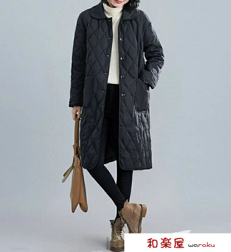 击球前夹克 - 【2点600円割引】コート アウター 大人 中綿ジャケット レディース ダウンコート 厚手 ブルゾン 中綿コート 女性用 ダウンジャケット ロング丈 可愛い 黒 きれいめ