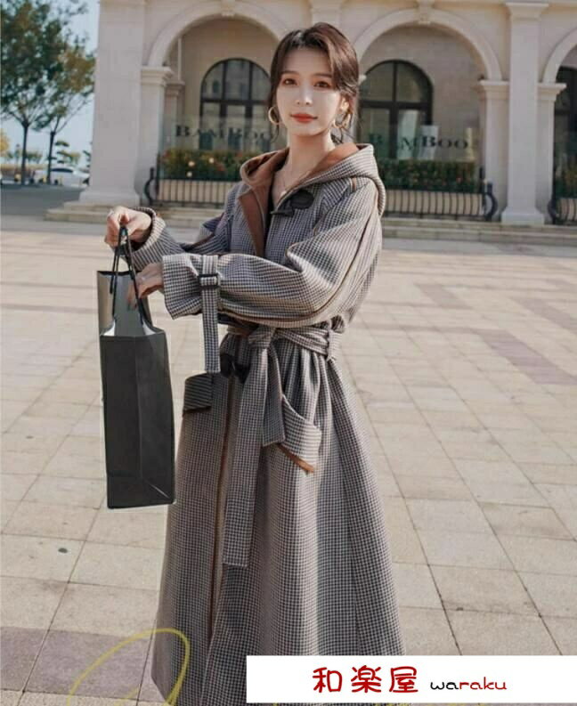 【2点600円割引】超ロングコート レディース チェスターコート フード付き チェック柄 トレンチ コート マキシ丈 チェスターコート ガウンコート ロング