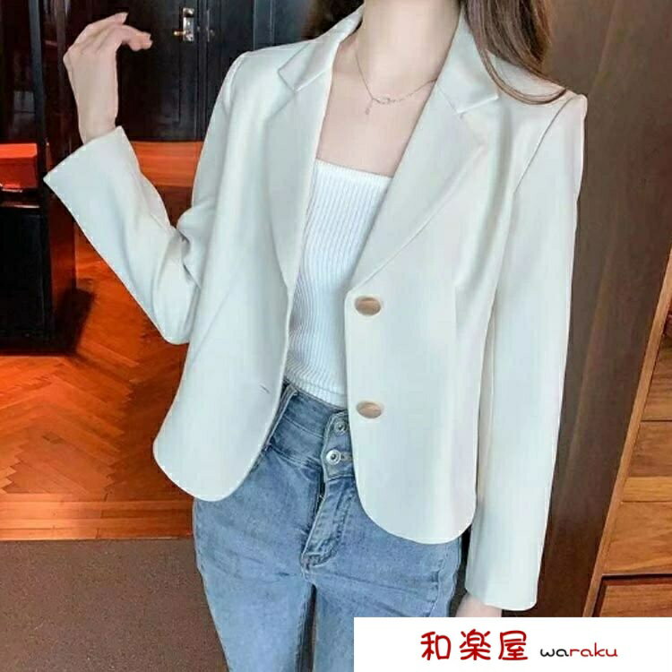 [2점 600엔 할인]봄 통학 통근 블레이저 캐주얼 슈트 슈트 원단 한국풍 쇼트길이 테일러드 재킷 깨끗하게 재킷 긴팔 가을 레이디스
