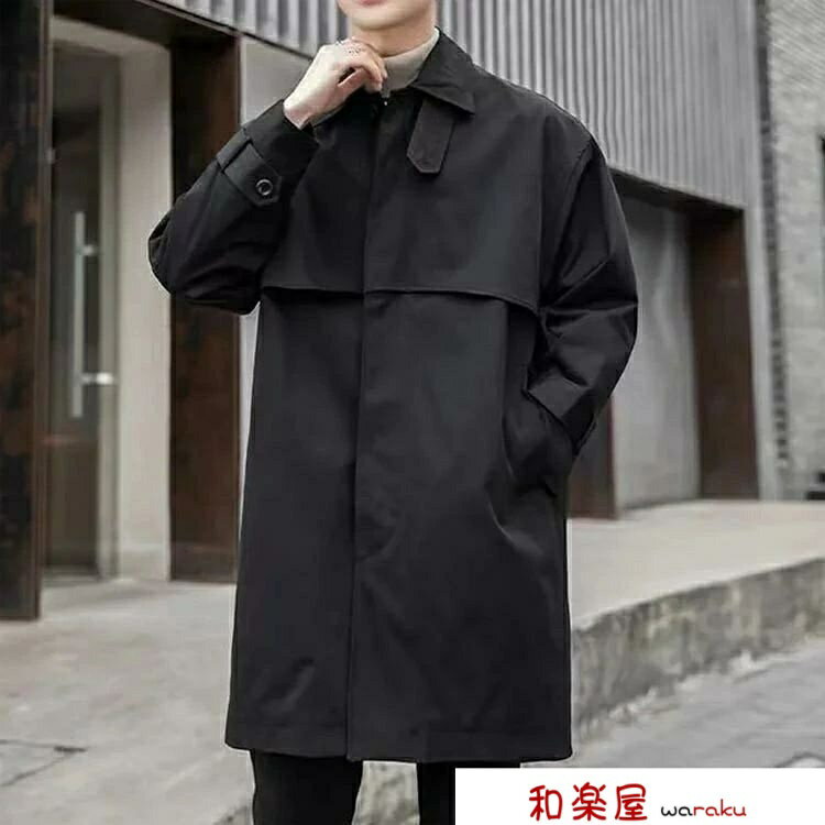 Trench Coat - 【2点600円割引】トレンチコート シングル メンズ コート ステンカラーコート ミドル丈 ビジネスコート ゆったり 薄手 裏地付き