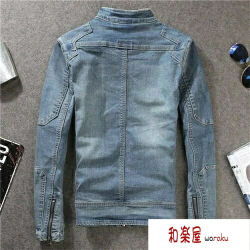 Denim Jacket - 【2点600円割引】ヴィンテージ スタンドカラー デニム ジャケット メンズライダース ジャケット ジップアップ ジージャンGジャン