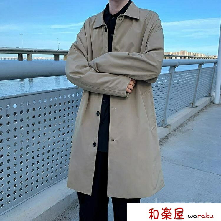 Rakuten - 【2点600円割引】体型カバー 春秋物 カジュアル お洒落 ゆったり 防風 無地 着痩せ アウター チェスターコート ロングコート コート メンズ