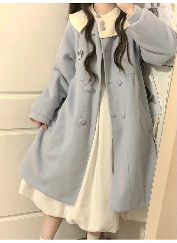 乐天商城 - ステンカラーコート ロリータ 冬服 厚地 レディース ジャケット ミディアムコート 膝丈 コート ロリータコート ロリータアウター ワンピース アウター 裏地コットン入り 小柄 可愛い 学生 通学 通勤 着痩せ 女の子 長袖 袖あり 秋 冬 衣装 ゴスロリ 防寒 寒さ対策 秋冬