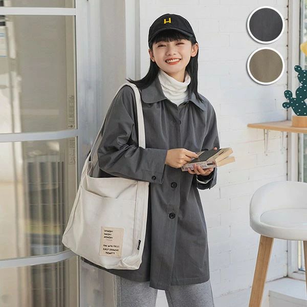 スプリングコート レディース コート 春アウター トレンチコート 丸襟 ミディアム丈 ジャケット テロンチ 秋 ゆるコート 韓国風 シンプル ゆったり 無地 軽量 通勤 カジュアル dg054m3m3c6