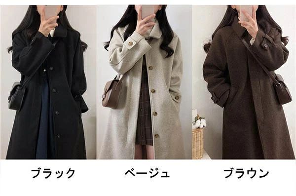 Turn-Down Collar Coat - 【2点600円割引】ロングコート レディース ロング丈 ステンカラーコート チェスター 女性 秋冬 おしゃれ ファッション 無地 アウター 大人 上品 通勤 秋冬物 冬服 暖かい 可愛い かわいい S M L ベージュ ブラック ブラウン dg196t2t2c6