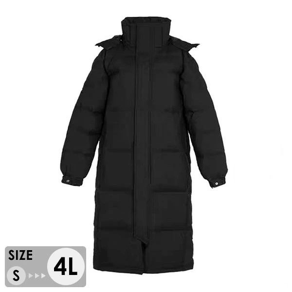 【2点600円割引】ダウンコート 50％ダウン ベンチコート ロングダウンコート 超ロング 暖かい レディース 黒 スタンドカラー ロング丈 大きいサイズ フード付き ダブルファスナー アウター 柔らかい 防寒性 冬服 防寒着 あったか ブラック S M L 2L 3L 4L dd314n1n1g5
