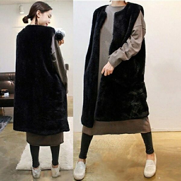 Other Jackets Jumpers - 【2点600円割引】S-4L もこもこコート ロングベスト ボアコート ファーコート フェイクファー レディース ふわふわ もこもこ 秋 冬 暖かい 防寒 小さいサイズ 無地 春 アウター ポケット付き 黒 dg042x1x1n1