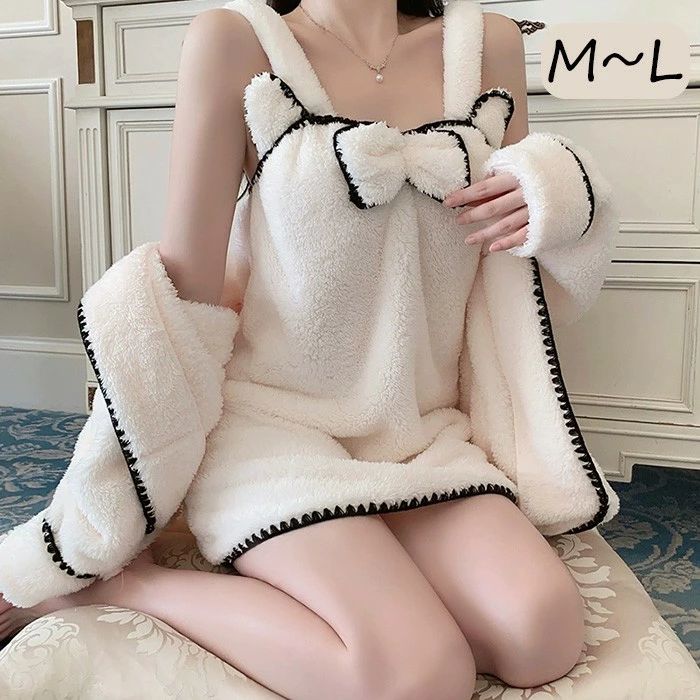 【2点600円割引】パジャマ レディース ワンピース ローブ キャミソール 女性用 かわいい もこもこ 部屋着 暖かい プリンセス風 ゆったり ふんわり 秋 冬 プレゼント ギフト