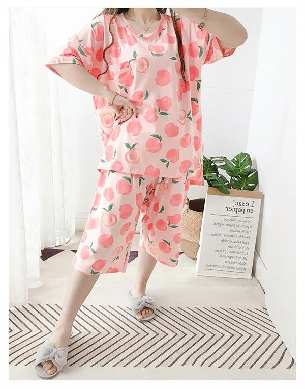大きいサイズ パジャマ レディース 綿100％ 桃柄 ぽっちゃり 半袖 春 夏 上下セット 大人用 ルームウェア ピンク グリーン コットン 可愛い かわいい マタニティ 入院 産後 部屋着 母の日 寝間着 サマーパジャマ おしゃれ 韓国風 お家時間 ゆったり リラックス