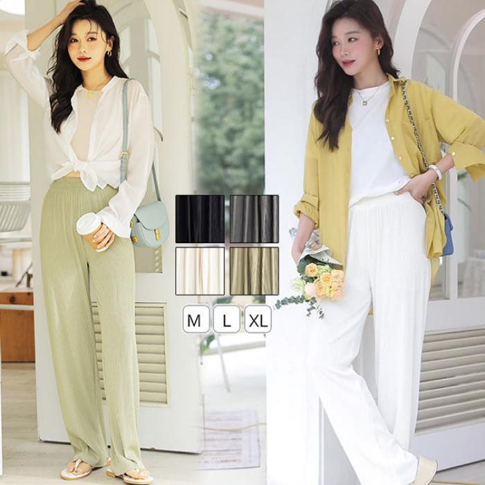 身長やお好みの長さに合わせて裾カットOK!パンツ アコーディオンプリーツルーズワイドパンツ 裾カット レディース ボトムス ワイドパンツ プリーツパンツ イージ...