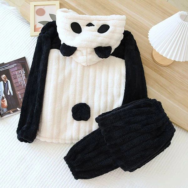 【2点600円割引】ルームウェア もこもこ クマ耳 パンダ耳 尻尾付き 上下セット 動...
