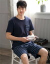 パジャマ メンズ 半袖 綿 夏用 上下セット ナイトウエア ルームウエア パンツ 部屋着 韓国風 大きいサイズ ネイビー ギフト 結婚祝い おしゃれ 父の日 男...