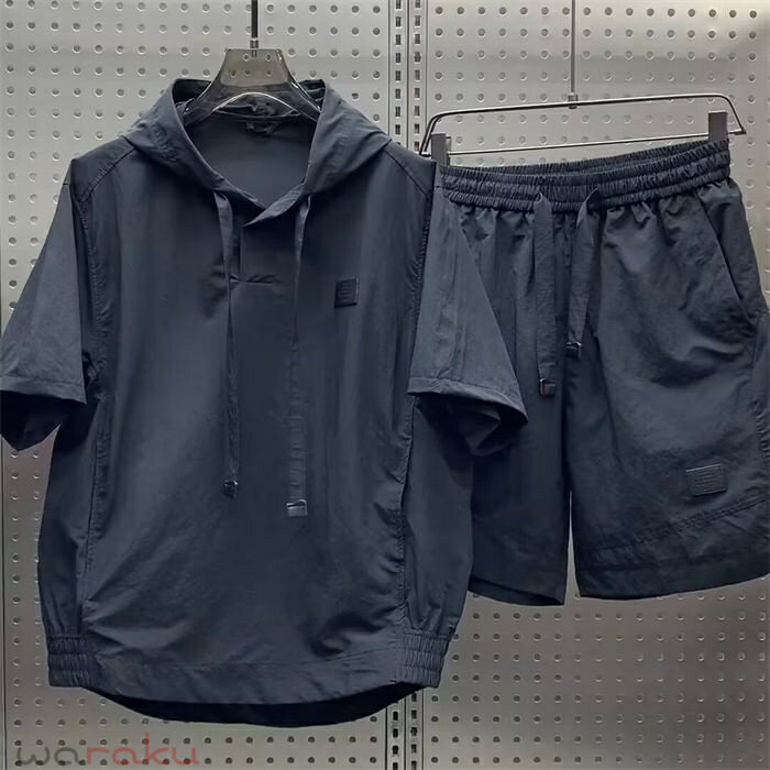 樂天商城 - セットアップ メンズ 2点セット 上下セット 半袖 プルオーバー トレーナー ハーフパンツ ウェストゴム スエット カジュアル ボトムス 短パン 半ズボン 軽量 スポーツウェア ランニング 運動着 ルームウェア 夏服 秋服 春服 部屋着