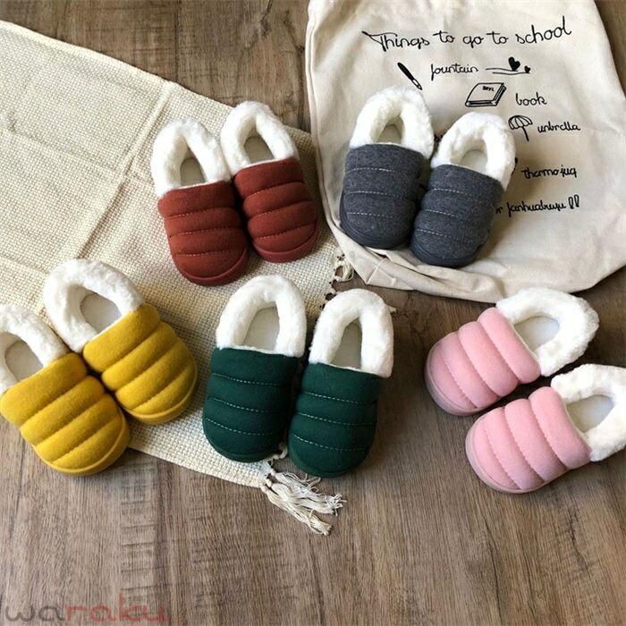 懒汉鞋 - 14cm-20.5cm ルームシューズ ムートンスリッパ キッズ 子供 子ども 靴 シューズ スリッパ 冬スリッポン かかと 裏起毛 女の子 男の子 秋 冬 冷え対策 室内 部屋履き 室内履き ふわふわ もこもこ 裏ボア 厚底 幅広い 滑り止め