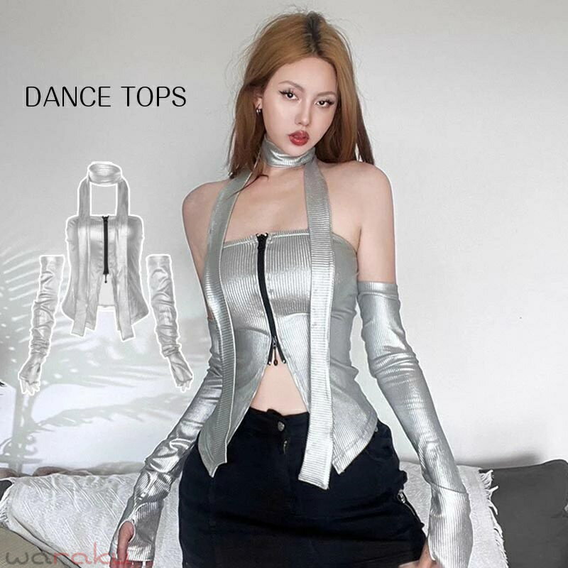 交際舞 - 送料無料 ダンス トップス キラキラ ダンス 衣装 ヒップホップ ショート タンクトップ ショート丈 ノースリーブ レディース トップス シンプル スポーツ かっこいい HIPHOP ステージ衣装 DS演出服 練習着 おしゃれ ガールズ ジュニア 楽天海外通販