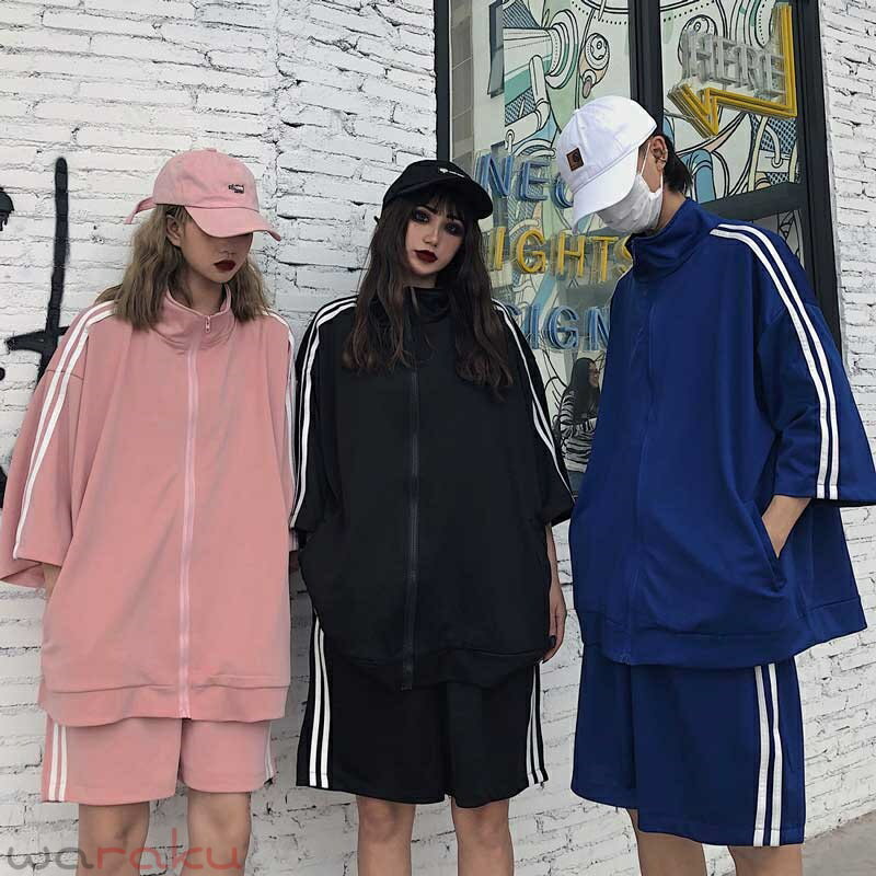 ジャージ 上下セット レディース メンズ ジャージセット 男女兼用 原宿系 ビッグシルエット ジャージ 半袖 ハーフパンツ スポーツウェア シルエット 運動着 部活 おしゃれ ダンス 衣装 ヒップホップ セット ジム ゆったり オーバーサイズ 夏 カジュアル ストリート