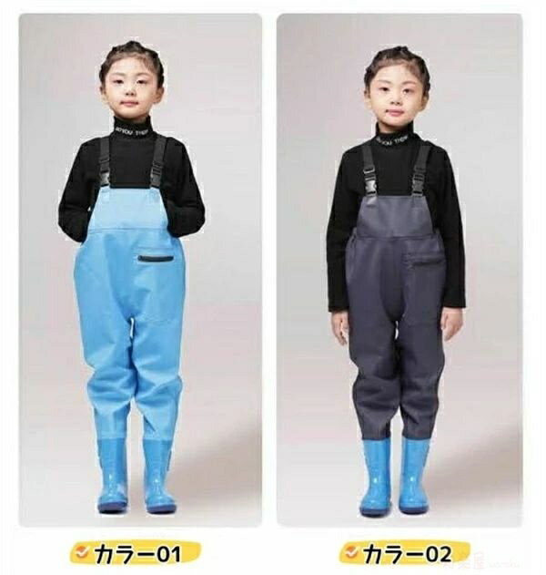 子供 キッズ ウェーダー 砂場着 釣り サイズ調整可 レインシューズ 長靴一体 防水ズボン 一体型 レインパンツ ウェーダー 子供 撥水 レインコート サロペッ...