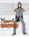 ハロウィン衣装 大人用 女性用 囚人服 白黒ボーダー柄 コスプレ 犯人 コスチューム 囚人 ハロウィン 衣装 ポリス 軍服 レディース ガールズ ハロウィーン